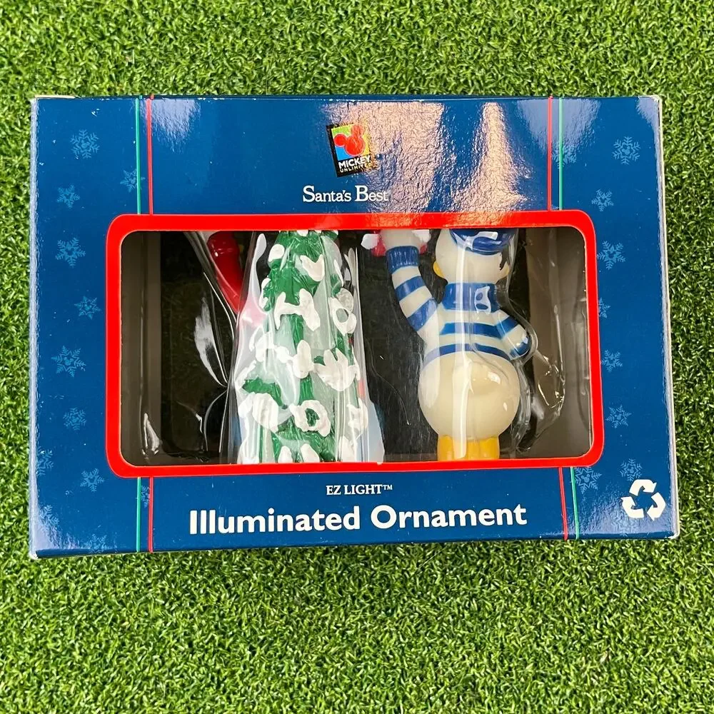 Santa's Best Disney Mickey Mouse Illuminated Ornament Set Donald Duck and Goofy